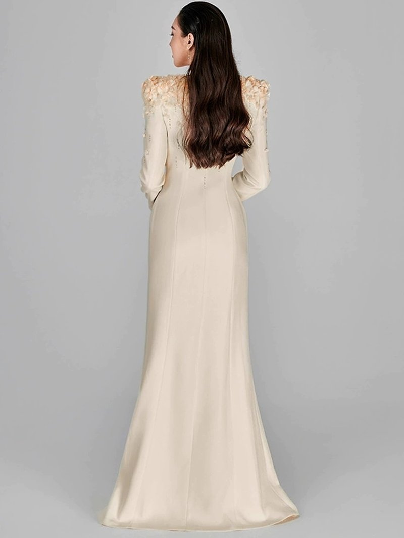 Embroidered Floral Long Sleeve Gown H6461
