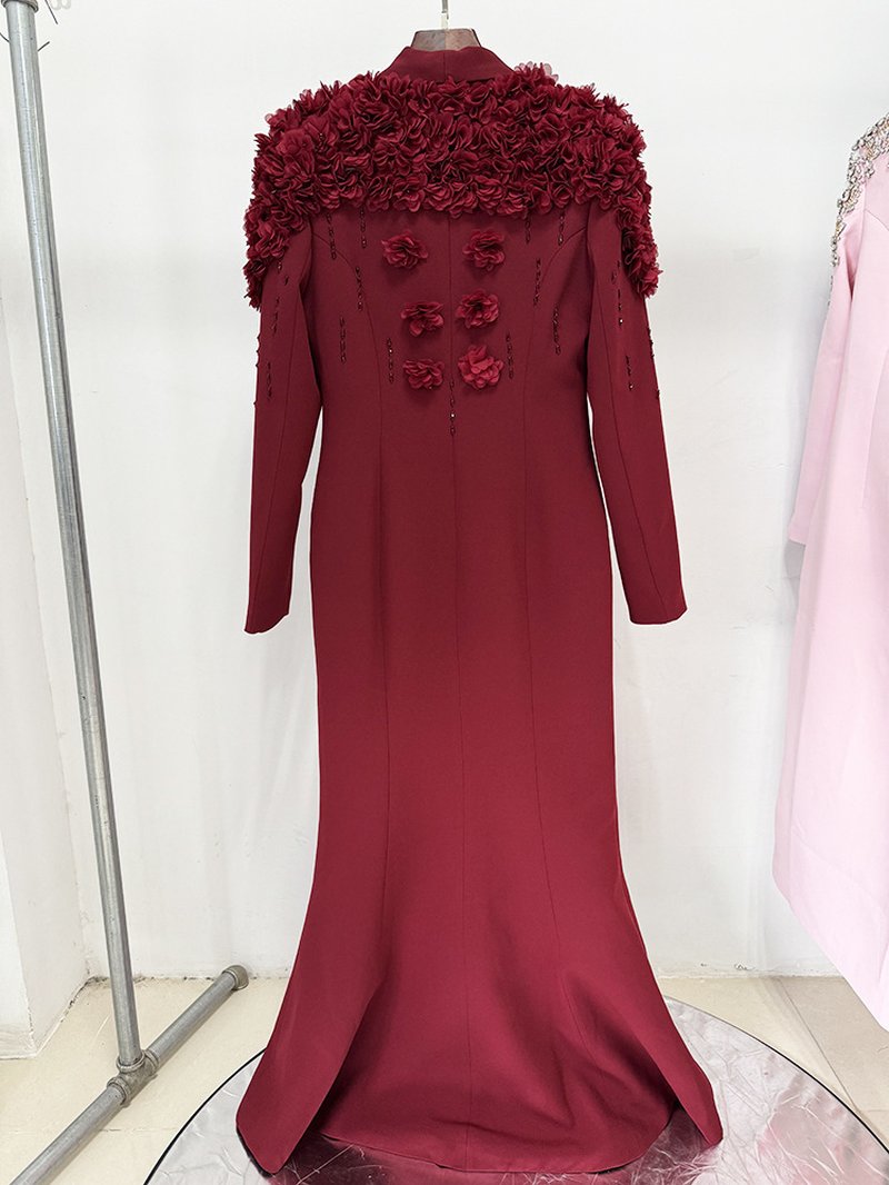 Embroidered Floral Long Sleeve Gown H6461