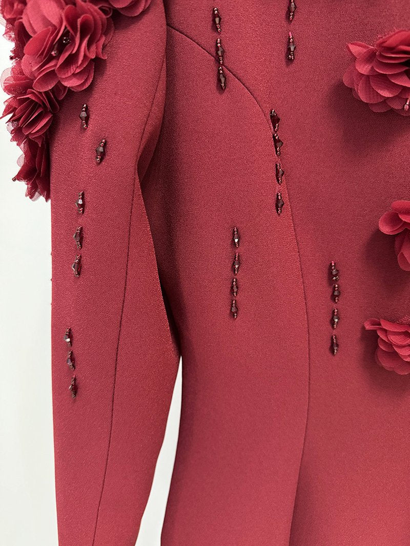 Embroidered Floral Long Sleeve Gown H6461