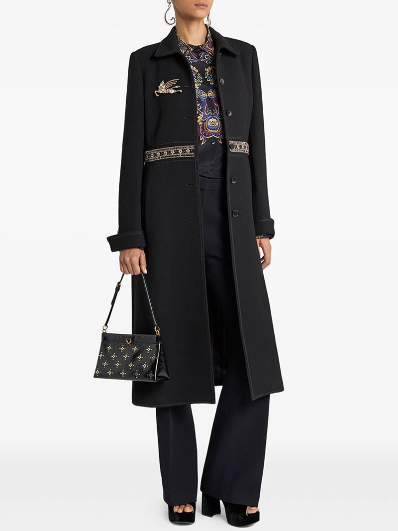 Embroidered Lapel Long Trench Coat H7046