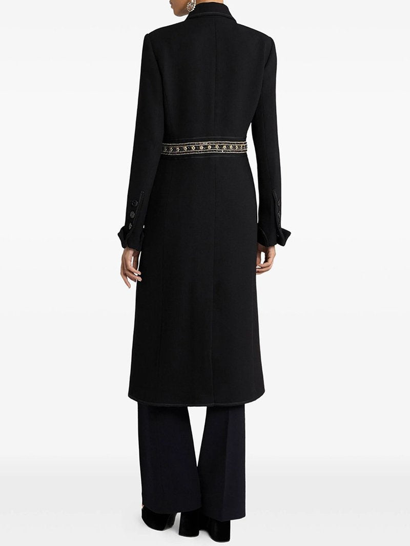 Embroidered Lapel Long Trench Coat H7046