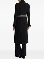 Embroidered Lapel Long Trench Coat H7046