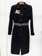 Embroidered Lapel Long Trench Coat H7046