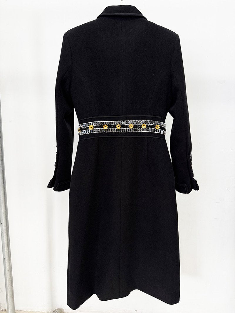 Embroidered Lapel Long Trench Coat H7046