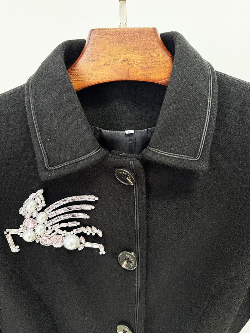 Embroidered Lapel Long Trench Coat H7046