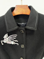 Embroidered Lapel Long Trench Coat H7046