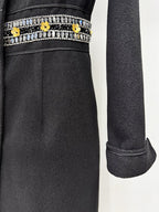 Embroidered Lapel Long Trench Coat H7046