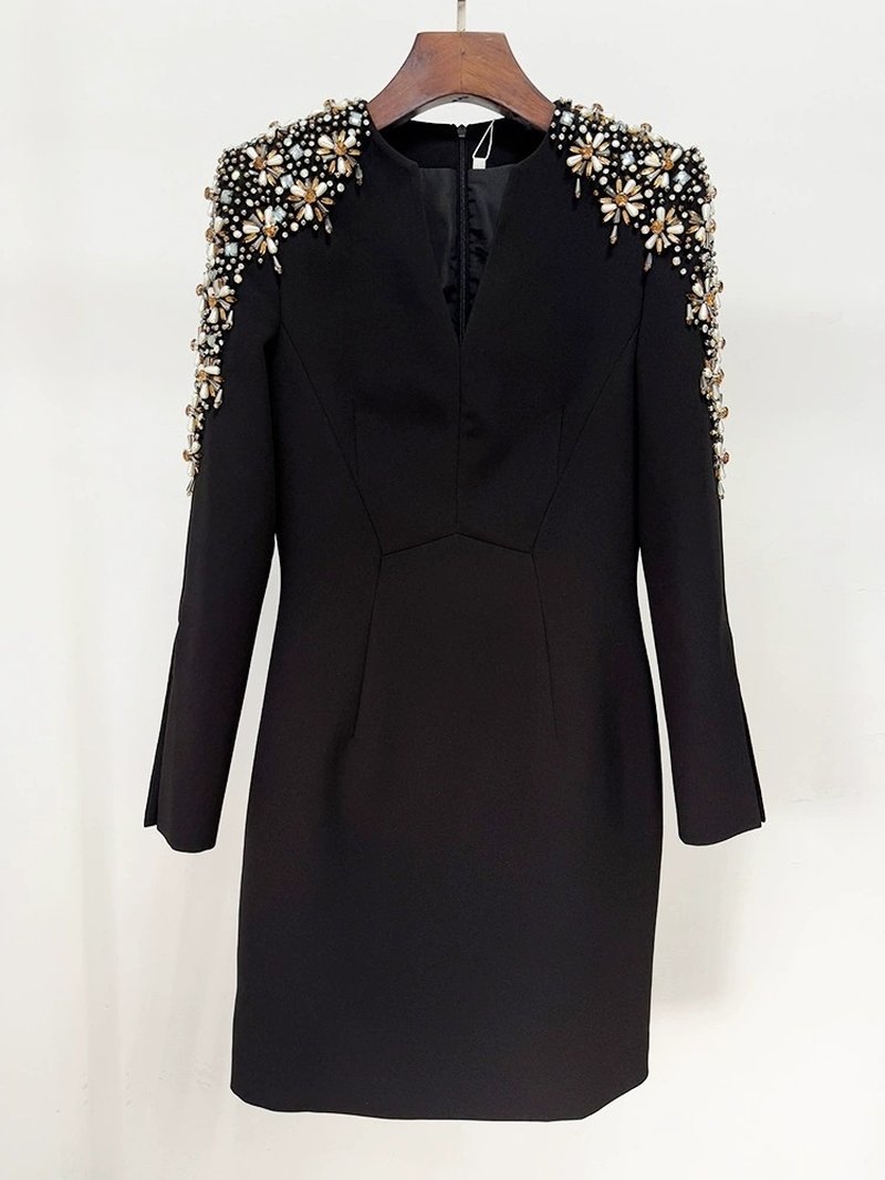 Embroidered Shoulder Flare Sleeve Dress H6632