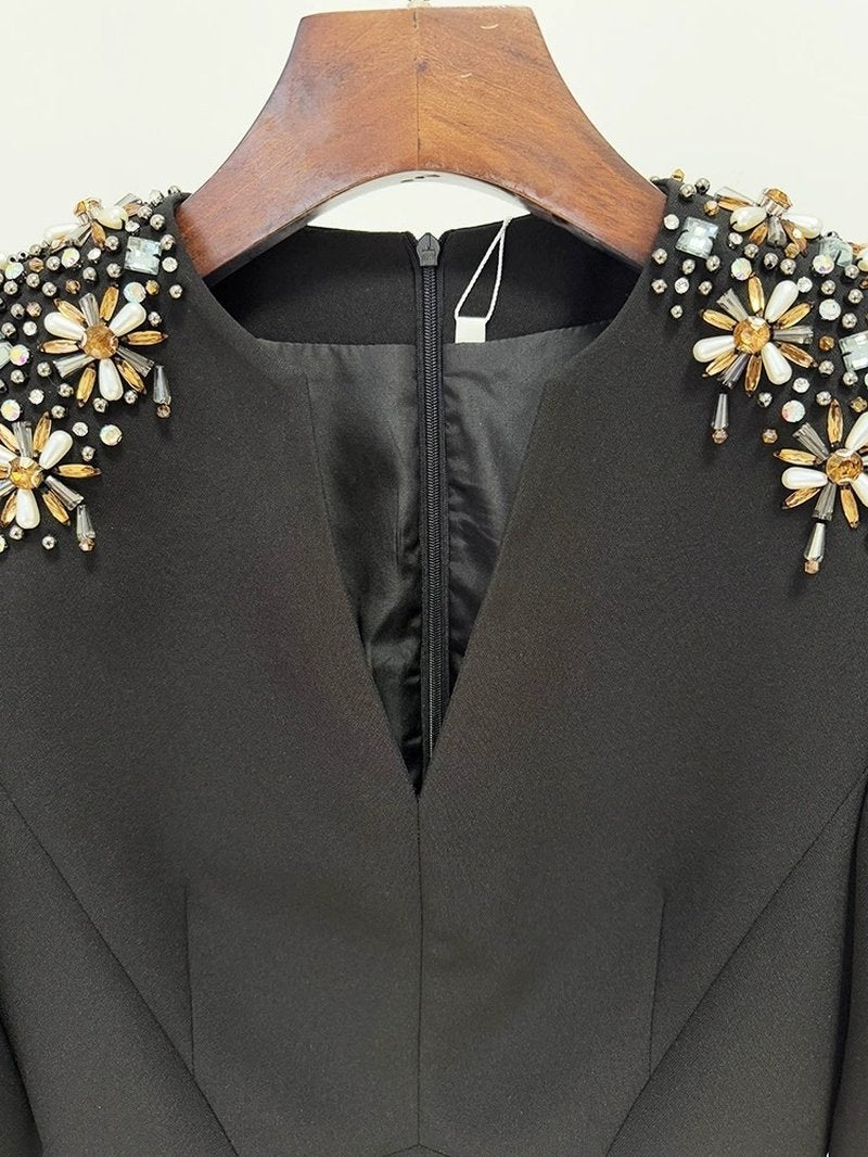 Embroidered Shoulder Flare Sleeve Dress H6632