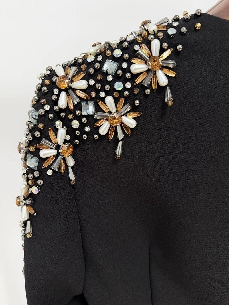 Embroidered Shoulder Flare Sleeve Dress H6632