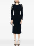 Embroidered Sleeve Black Midi Dress H6368