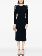 Embroidered Sleeve Black Midi Dress H6368