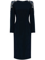 Embroidered Sleeve Black Midi Dress H6368