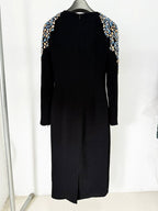 Embroidered Sleeve Black Midi Dress H6368