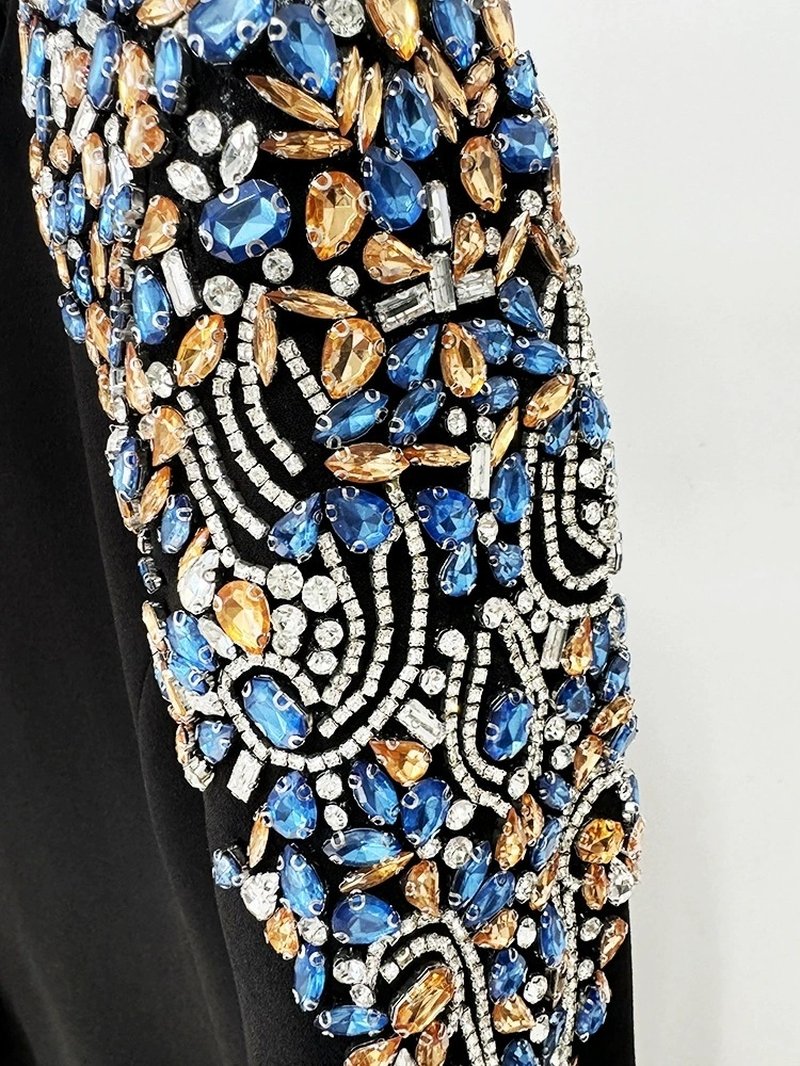Embroidered Sleeve Black Midi Dress H6368