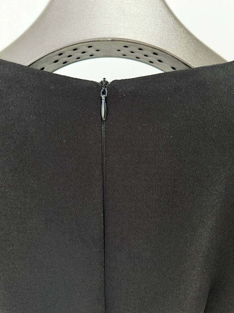 Embroidered Sleeve Black Midi Dress H6368