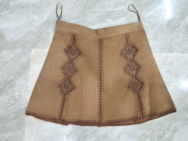 Embroidered Suede Mini Skirt H062