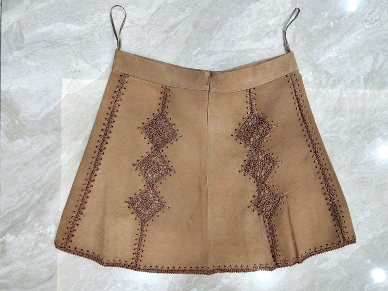 Embroidered Suede Mini Skirt H062