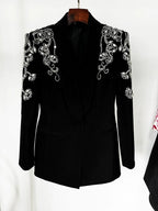 Embroidered Tuxedo Gown with High Slit H6365