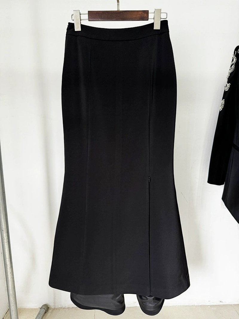 Embroidered Tuxedo Gown with High Slit H6365