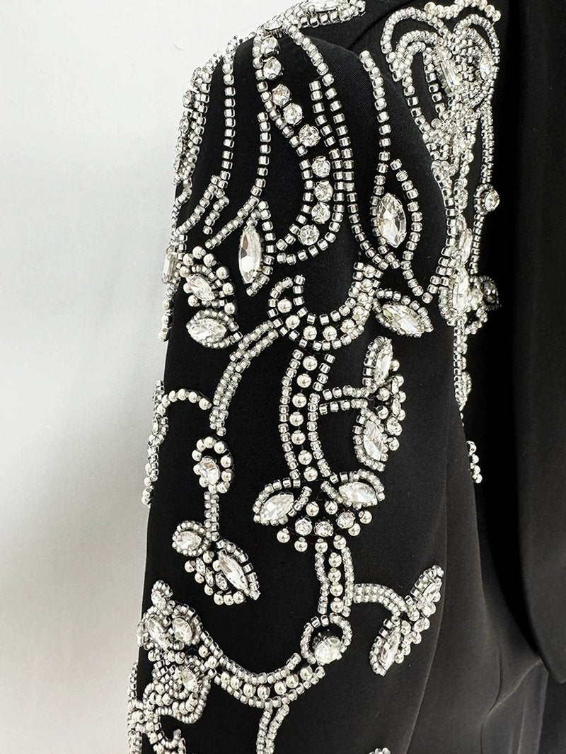 Embroidered Tuxedo Gown with High Slit H6365