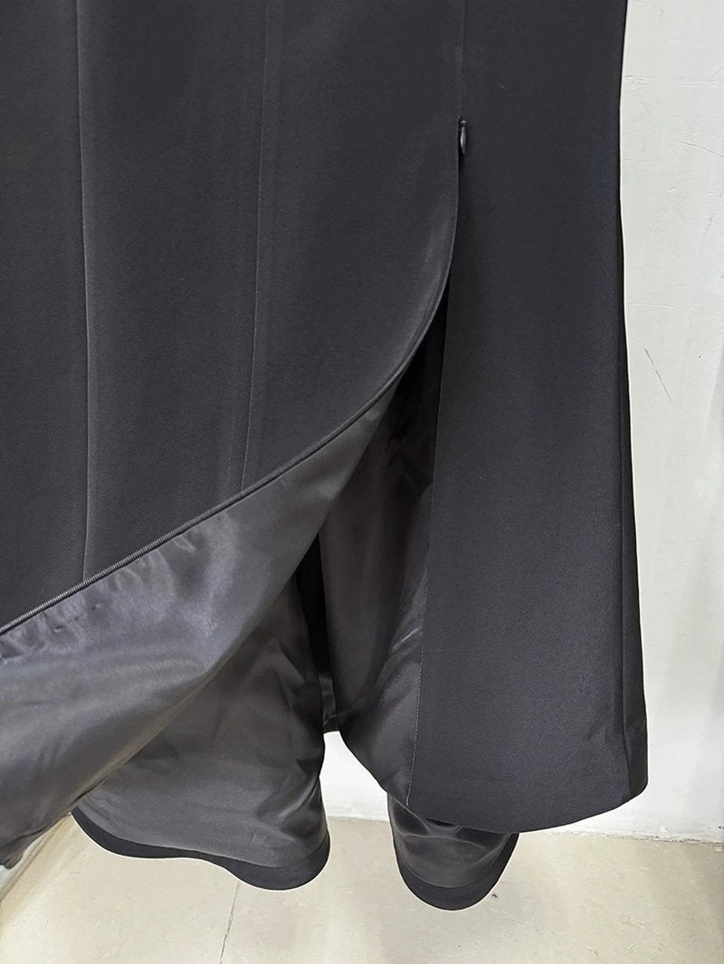 Embroidered Tuxedo Gown with High Slit H6365