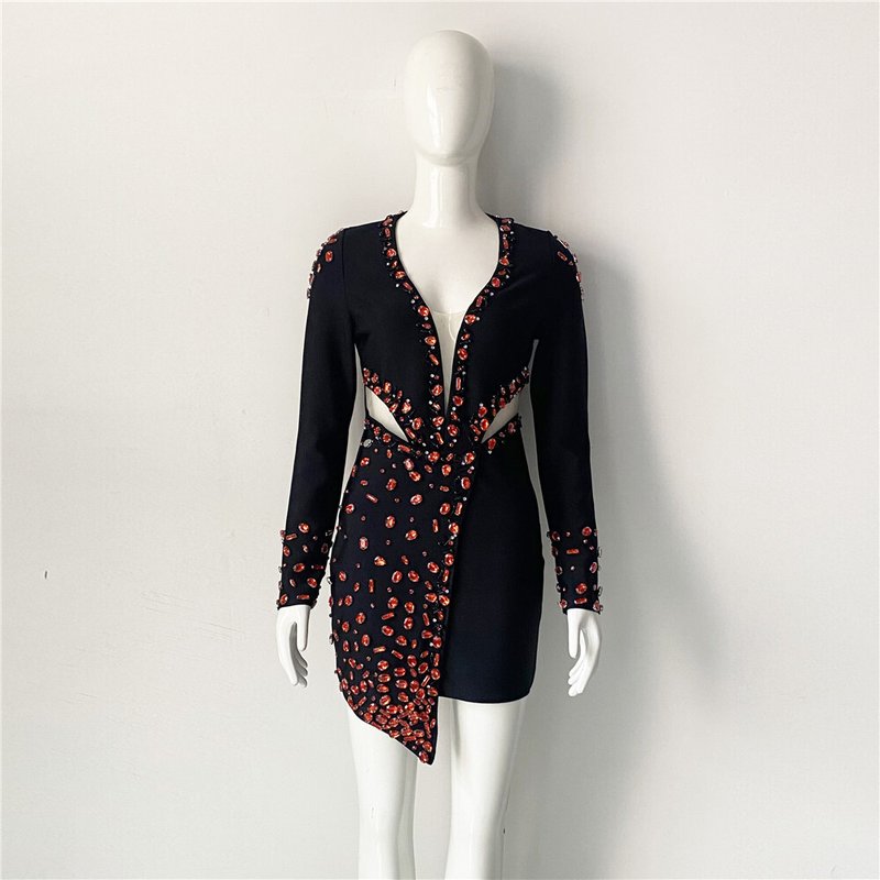 Embroidered Velvet Cutout Mini Dress H6159