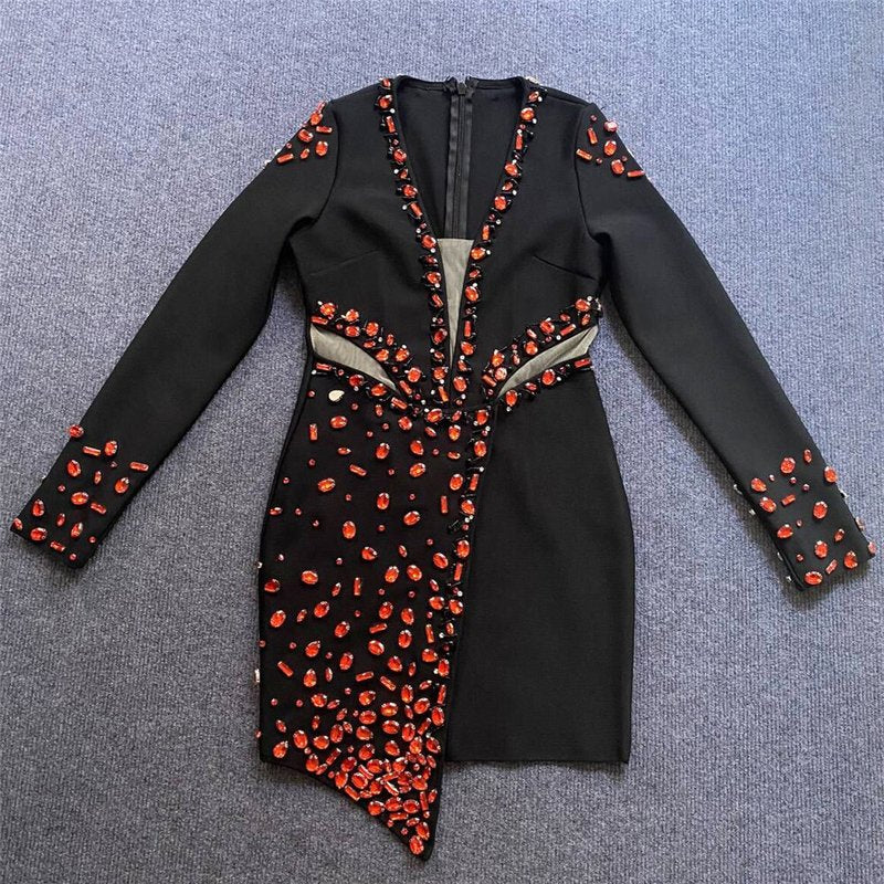 Embroidered Velvet Cutout Mini Dress H6159