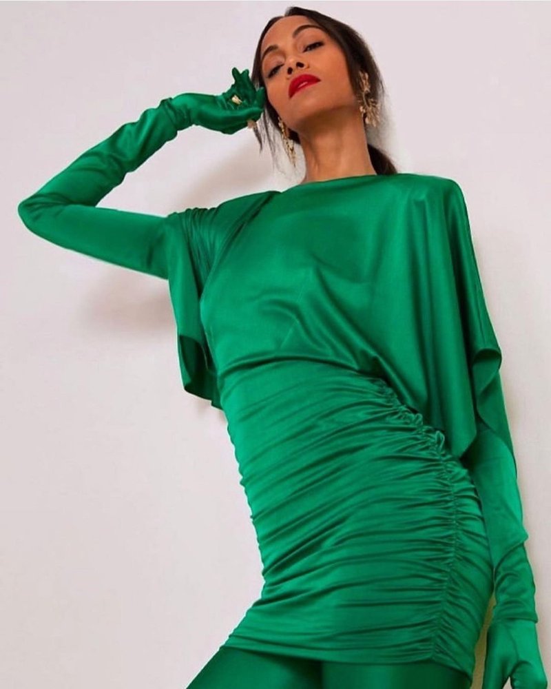 Emerald Draped Sleeve Bandage Dress H5966