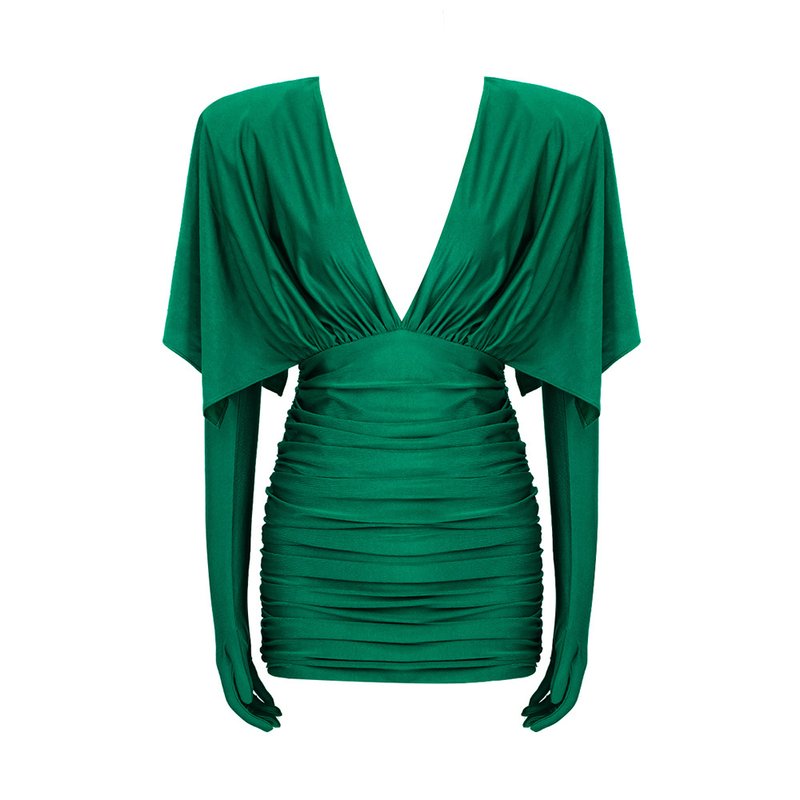 Emerald Draped Sleeve Bandage Dress H5966