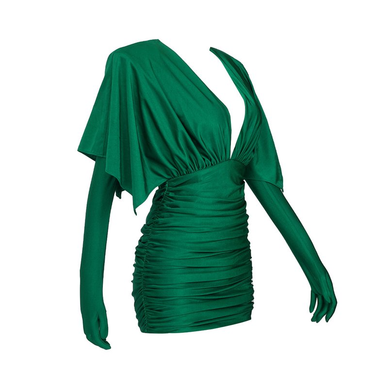 Emerald Draped Sleeve Bandage Dress H5966