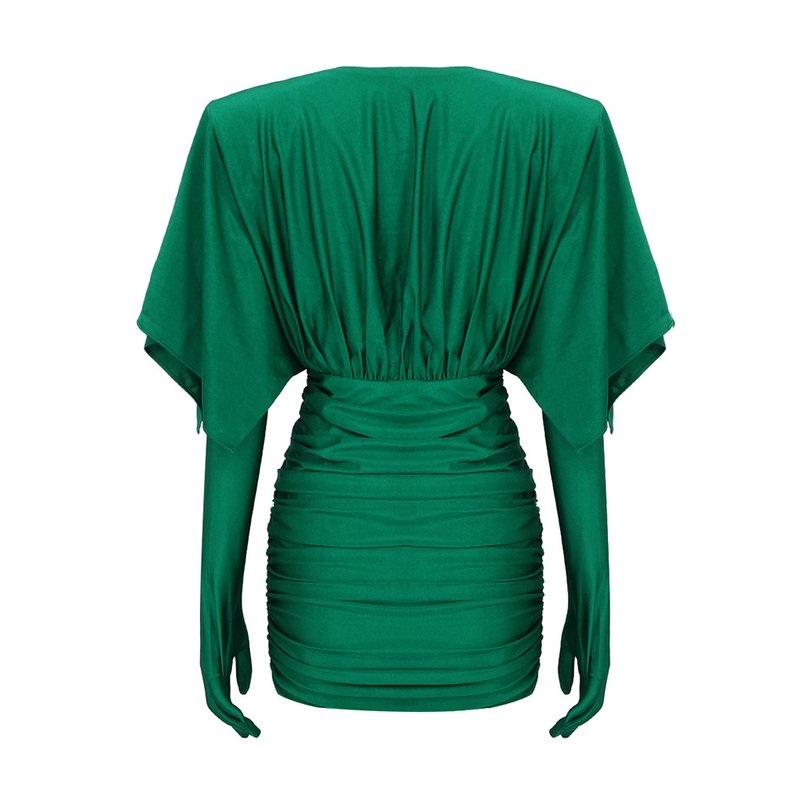 Emerald Draped Sleeve Bandage Dress H5966