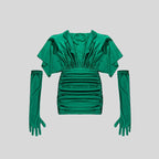 Emerald Draped Sleeve Bandage Dress H5966