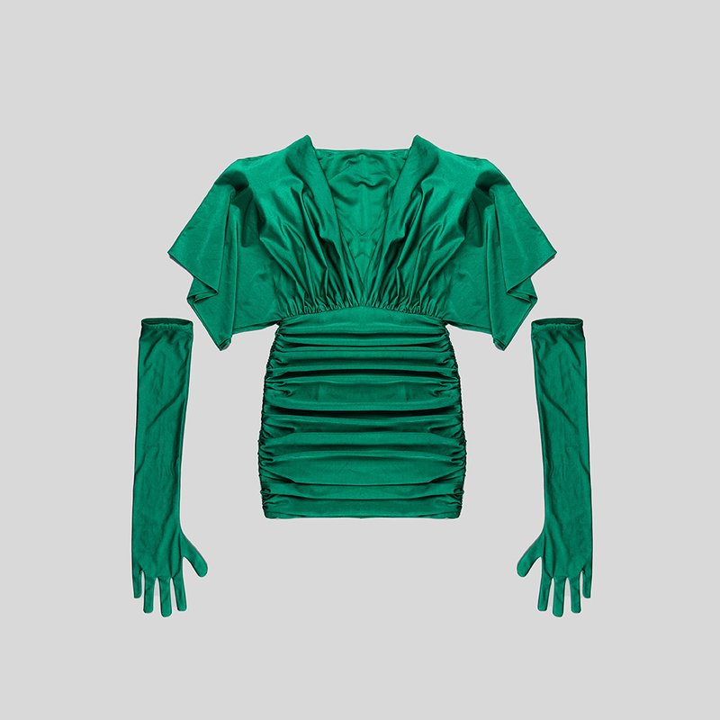 Emerald Draped Sleeve Bandage Dress H5966