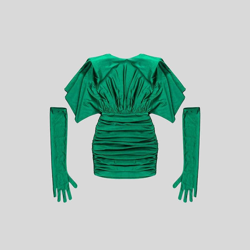 Emerald Draped Sleeve Bandage Dress H5966