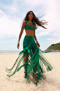 Emerald Fringe Wrap Skirt Set H6898