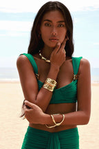 Emerald Fringe Wrap Skirt Set H6898