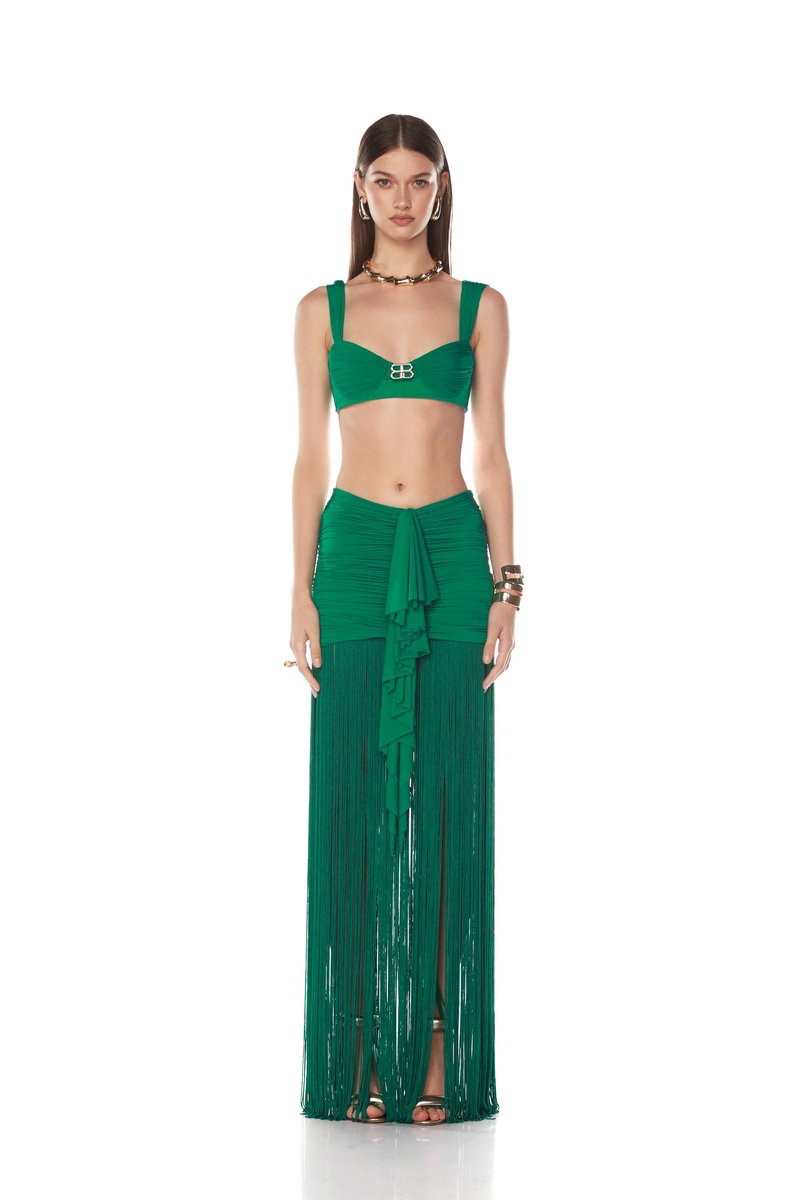 Emerald Fringe Wrap Skirt Set H6898