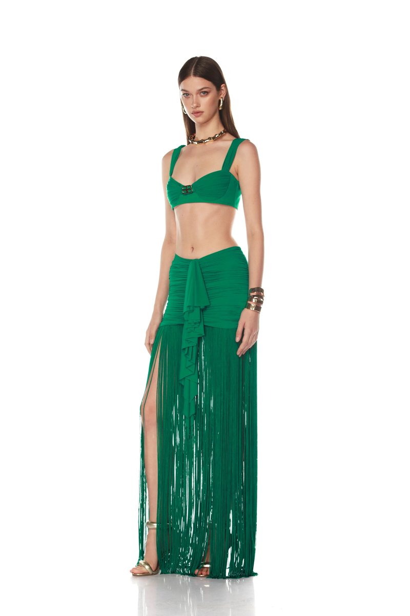 Emerald Fringe Wrap Skirt Set H6898