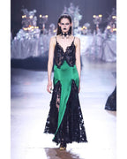 Emerald Lace Overlay Gown H5989