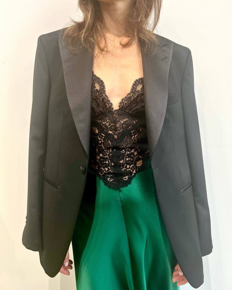 Emerald Lace Overlay Gown H5989