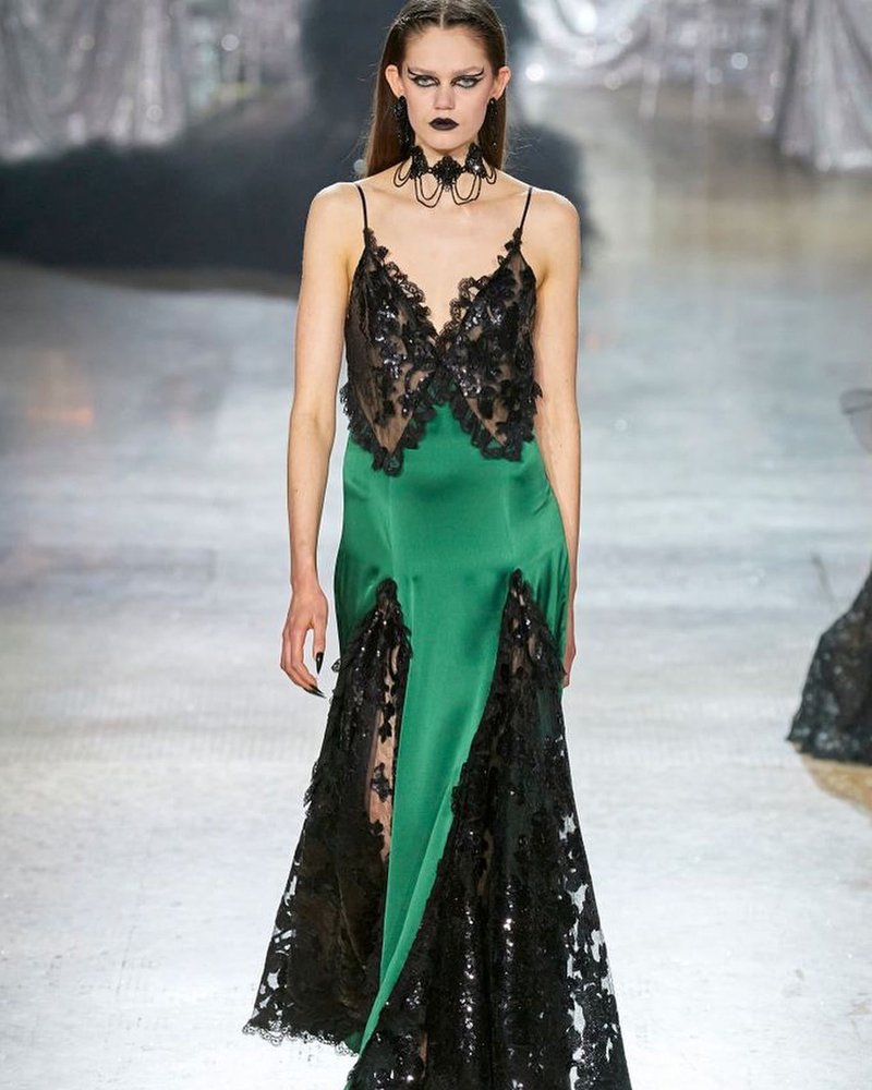 Emerald Lace Overlay Gown H5989