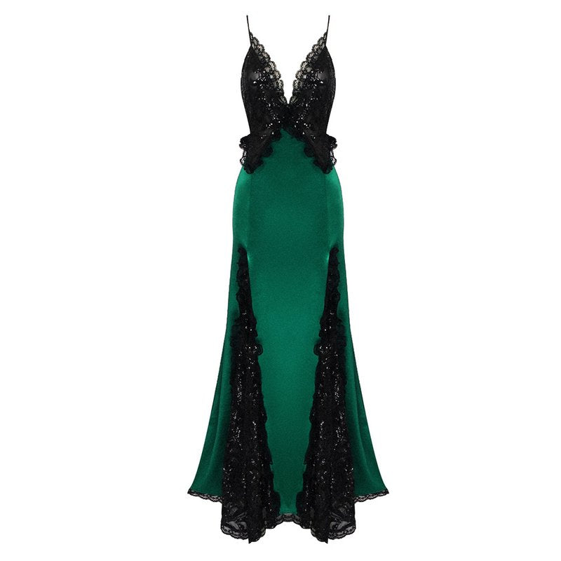 Emerald Lace Overlay Gown H5989