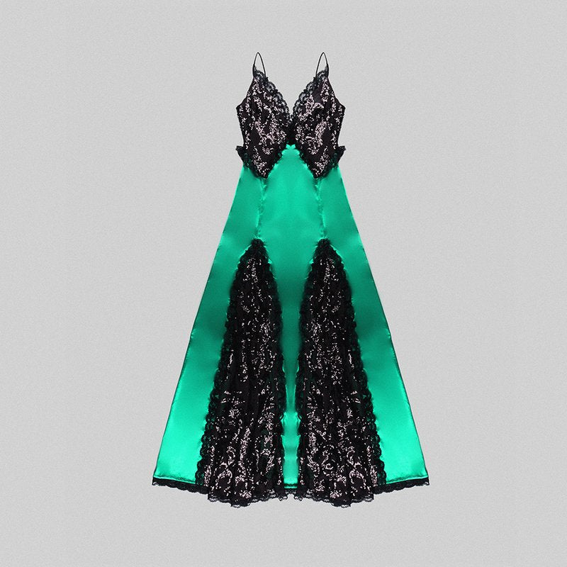 Emerald Lace Overlay Gown H5989