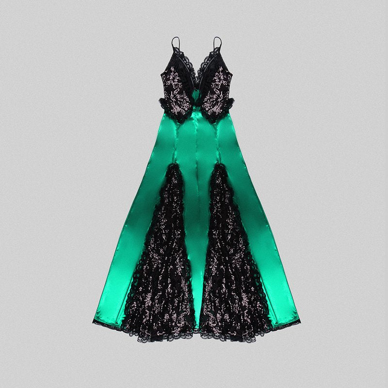 Emerald Lace Overlay Gown H5989