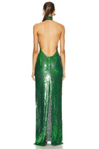 Emerald Sequin Halter Maxi Dress H5819