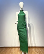 Emerald Sequin Halter Maxi Dress H5819