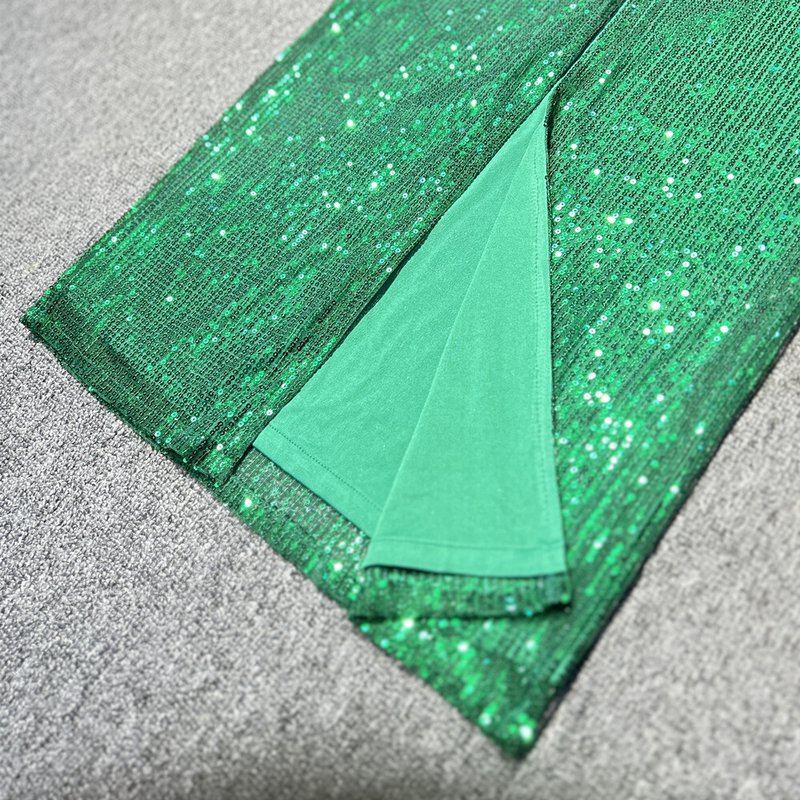 Emerald Sequin Halter Maxi Dress H5819