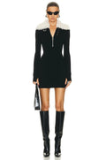 Faux Fur Collar Ribbed Mini Dress H6133