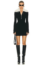 Faux Fur Collar Ribbed Mini Dress H6133